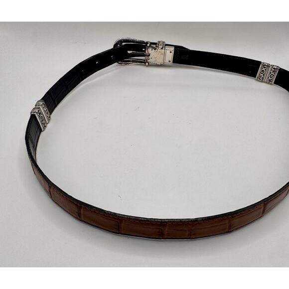 Reversible Brighton Style Leather Belt XL Brown Navy Croc Embossed Scroll Buckle main image 8